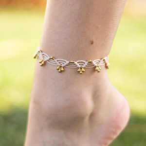 Macrame Anklet with Gold Dangle Charms