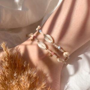 Handmade Shell Anklet with Crystals & Gold Charms